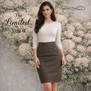 The Limited High Waist Pencil Skirt Size 0 Brown Wool Blend Work Office Chic